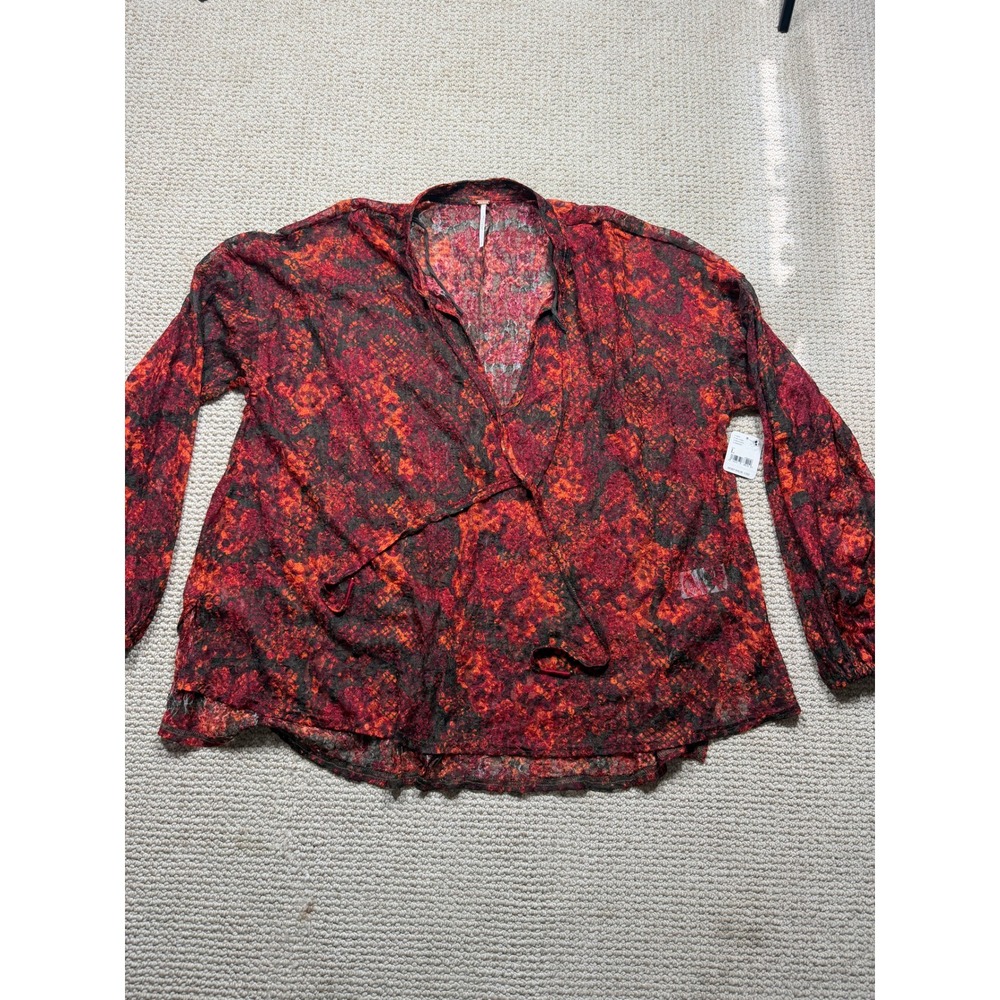 Free People Hot Combo Red Lace Wrap Top Tie Front Blouse OB1515934 Large NWT